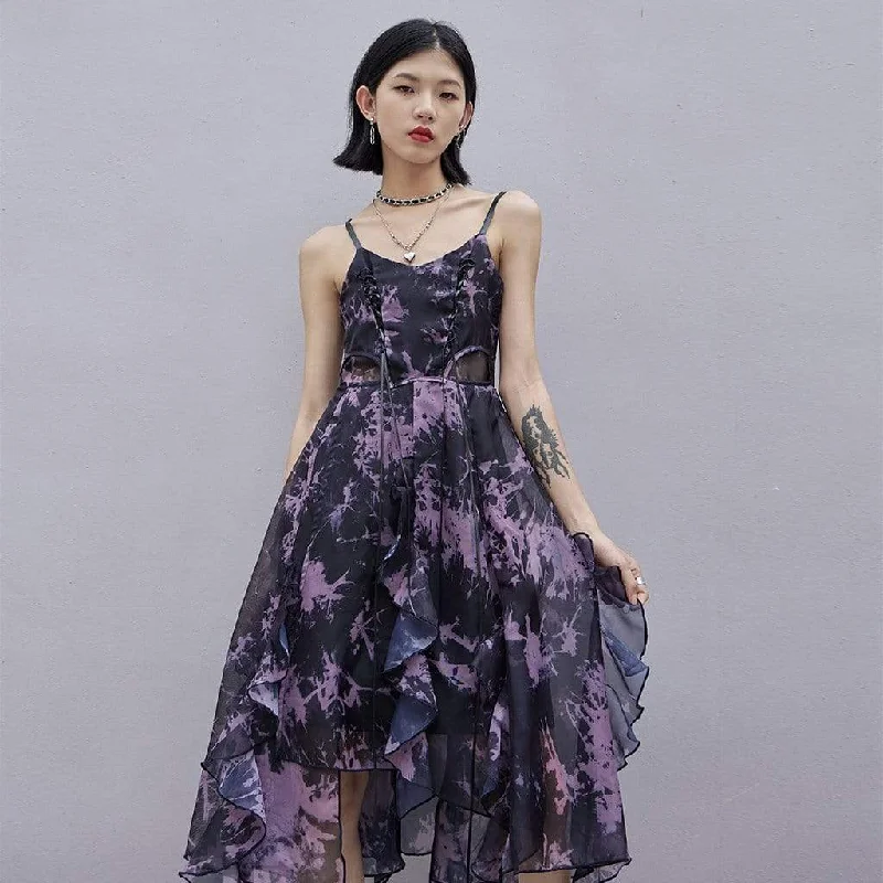 Women's High-Fashion Clothes Women's Punk Floral Chiffon Slip Dress with Ruffles