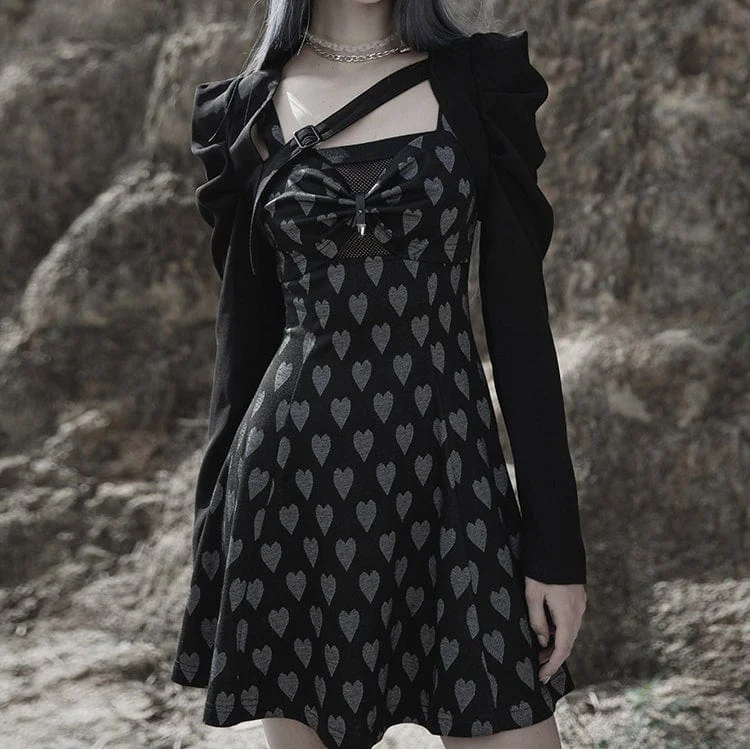 Women's Night-Out Clothes Women's Punk Heart Printed Bowknot Slip Dress