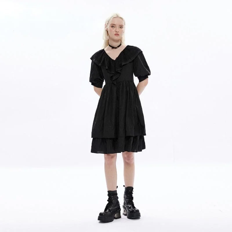 Vintage Clothing For Women Women's Punk Hooded V-neck Black Little Dress