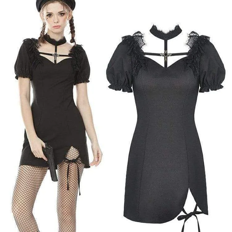 Women's Casual Wear Clothing Women's Punk Puff Sleeved Cross Halterneck Black Little Dresses Women's Casual Wear Clothing Women's Punk Puff Sleeved Cross Halterneck Black Little Dresses