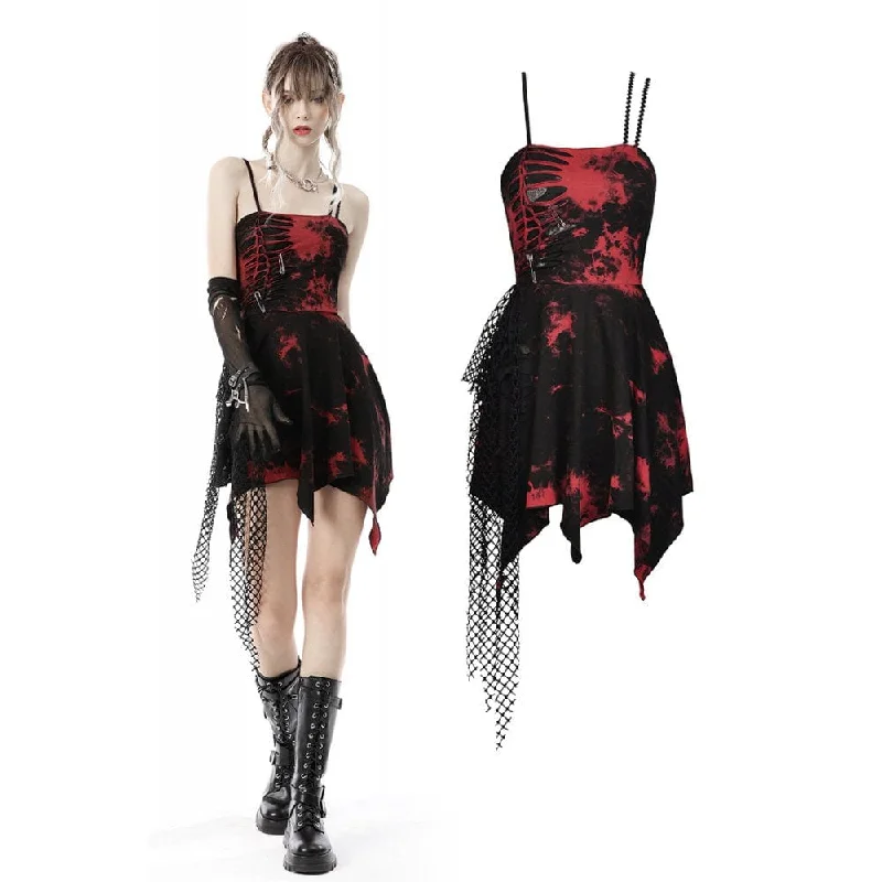 Women's Comfortable Clothes For Weekends Women's Punk Red Tie Dye Irregular Hem Slip Dress Women's Comfortable Clothes For Weekends Women's Punk Red Tie Dye Irregular Hem Slip Dress