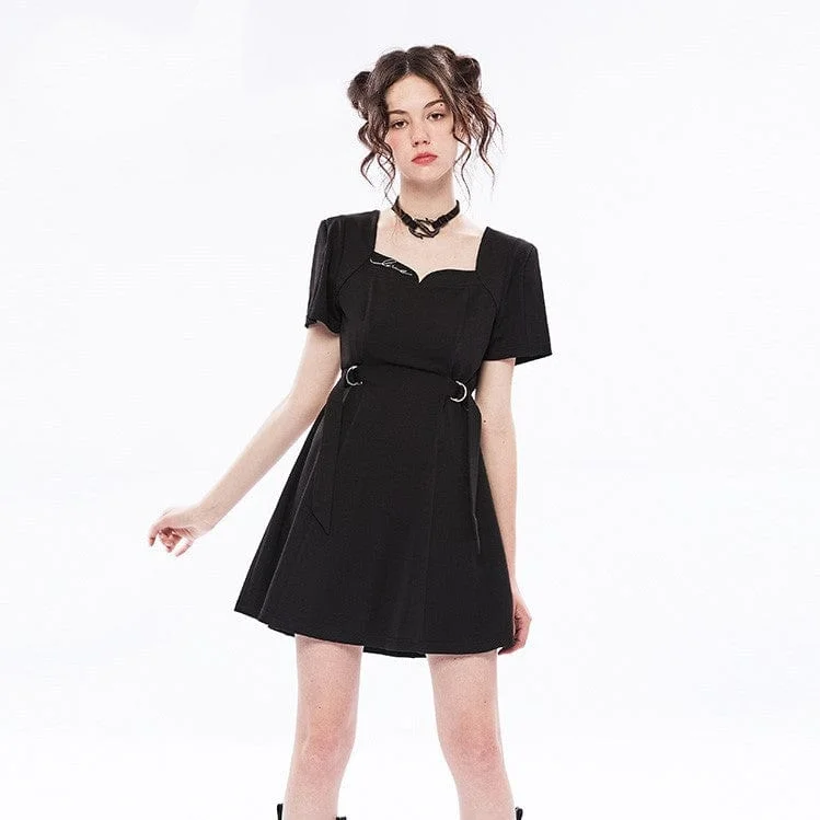Women's Holiday Clothing Women's Punk Square Collar Black Little Dress
