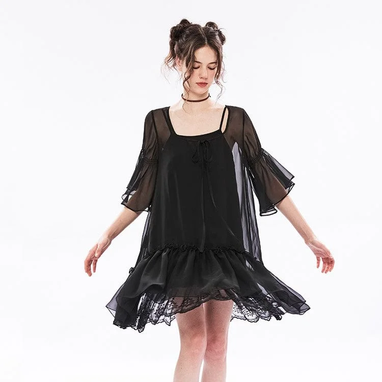 Women's Sporty Chic Clothes Women's Punk Square Collar Two-piece Ruffles Chiffon Dress