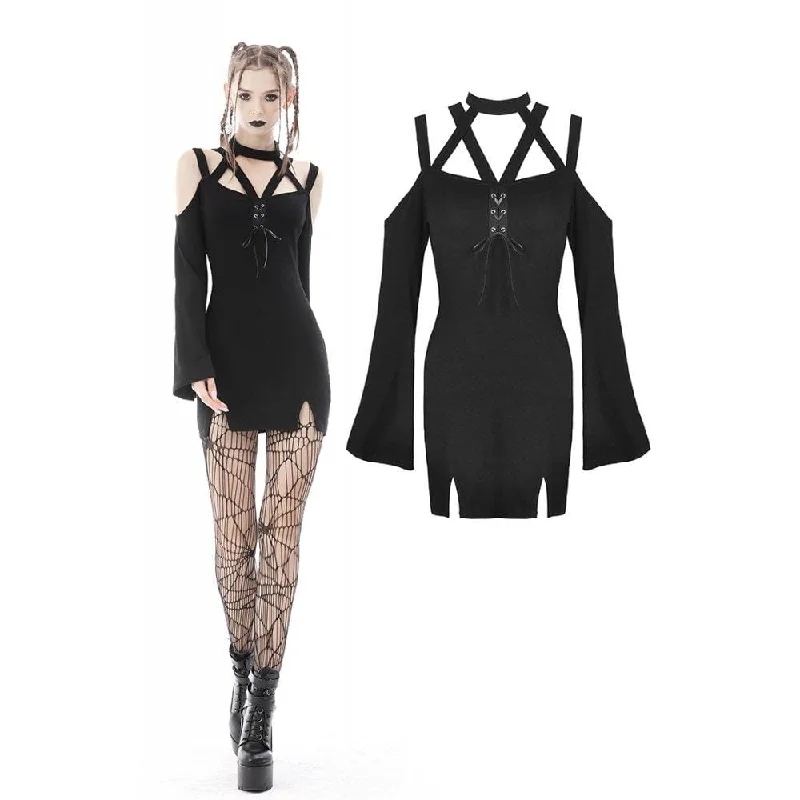 Women's Formal Event Clothing Women's Punk Strappy Off Shoulder Slit Dress