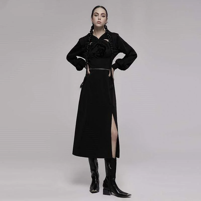 Luxury Women's Clothes Women's Punk Zipper Detachable Side Slit Slip Dress