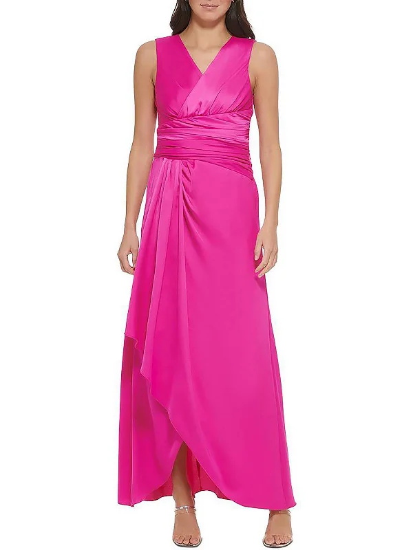 Clothing Brands Womens Satin Ruched Evening Dress