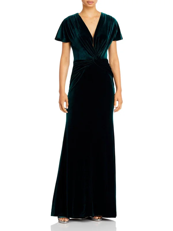 Women's Holiday Clothing Womens Velvet Twist-Front Evening Dress
