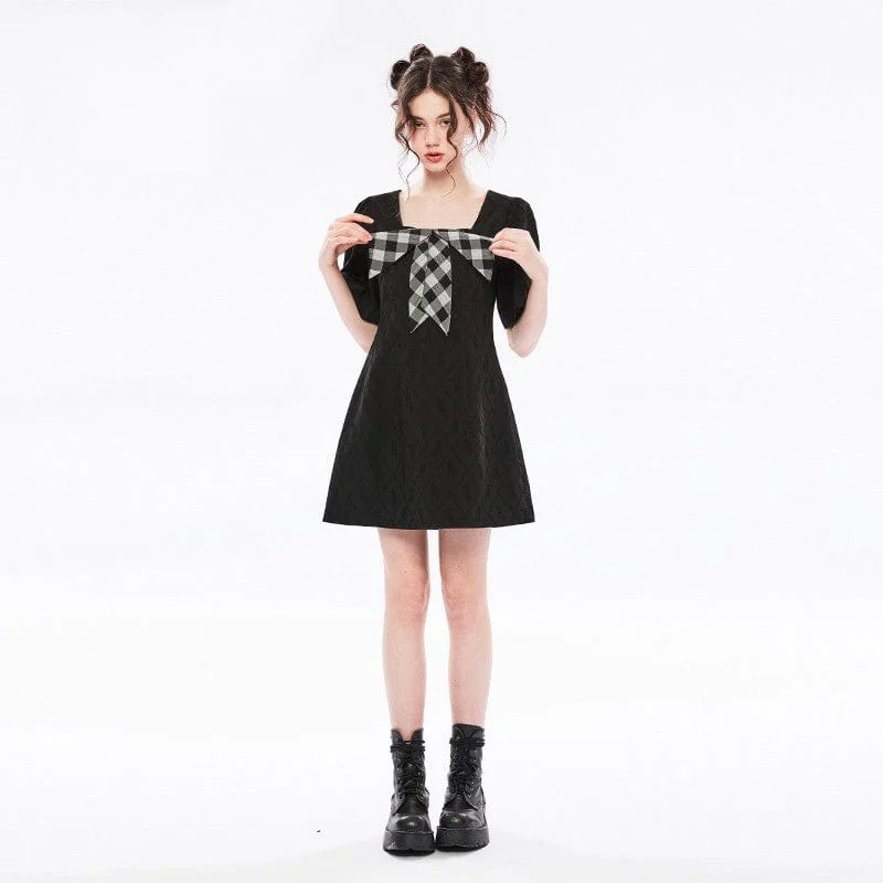 Women's Elegant Clothing Sets Women's Vintage Black Little Dress with Big Bowknot