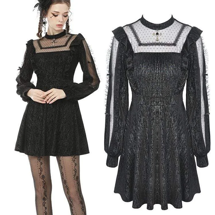 Casual Clothing For Women Women's Vintage Gothic Square Collar Sheer Sleeve Black Little Dresses Casual Clothing For Women Women's Vintage Gothic Square Collar Sheer Sleeve Black Little Dresses