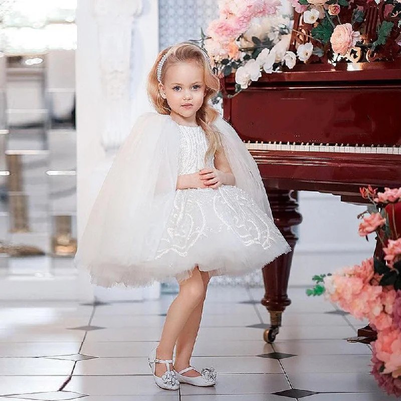 Women's Holiday Clothes Flower Girl Dress with Cape Ball Gown Baby Girl Birthday Party Dresses Glitter Lace First Communion Dress Women's Holiday Clothes Flower Girl Dress with Cape Ball Gown Baby Girl Birthday Party Dresses Glitter Lace First Communion Dress