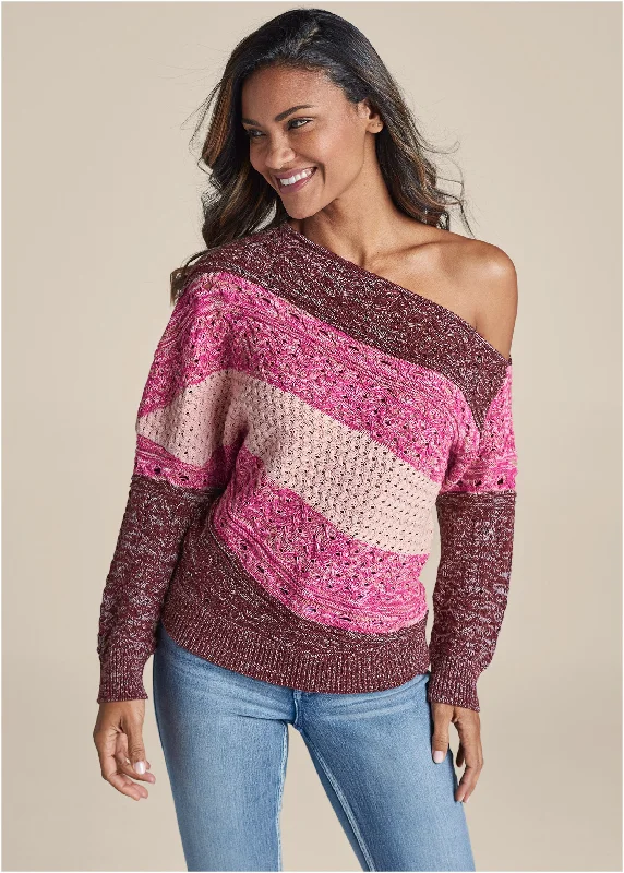 Versatile Women's Clothing for All Occasions One Shoulder Sweater  - Pink Multi