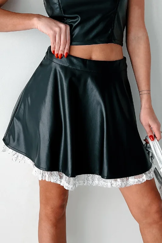 Step Ahead, Lead The Trend DOORBUSTER Always Flirty Ruffle Lace Faux Leather Skirt (Black)