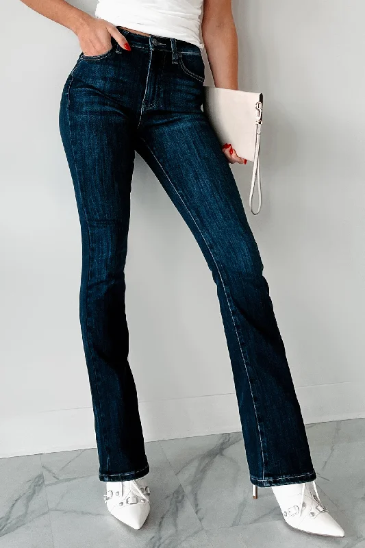 Sophisticated Outfits Aubrielle High Rise Boot Cut Kancan Jeans (Dark)