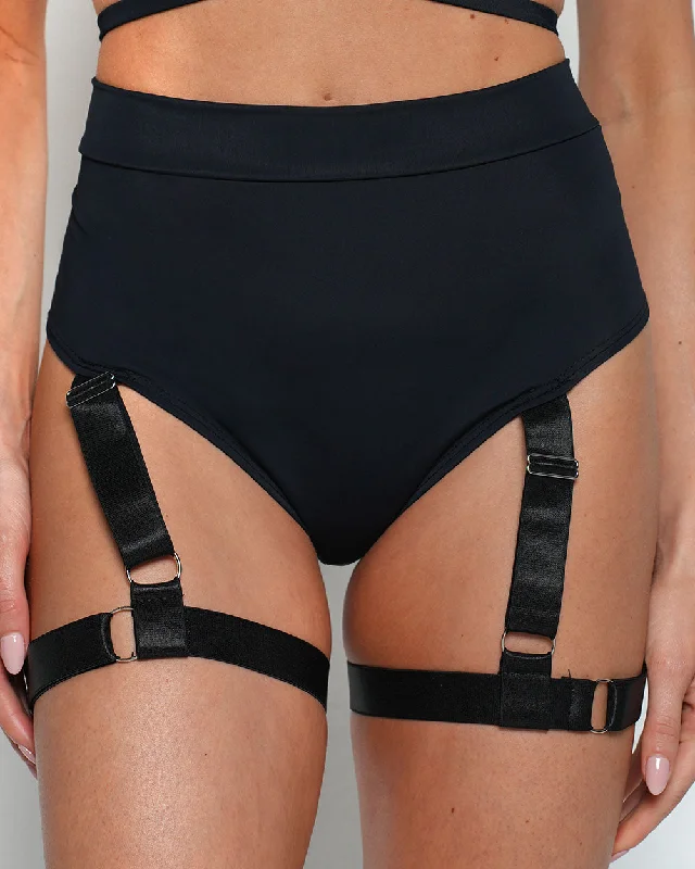 Online Boutiques Affordable Bring on the Night Recycled Fabric Bottom With Leg Harness - Black