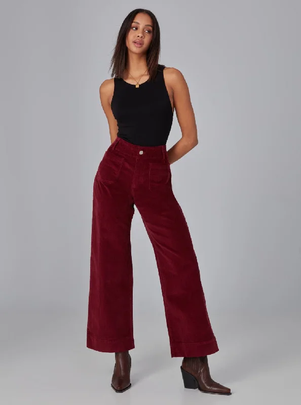 Trendy Online Boutiques COLETTE-MC High Rise Wide Leg Jeans - Merlot Corduroy