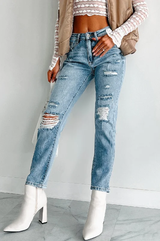 Modern Women's Apparel Emilio High Rise Distressed Rigid Stretch Special A Jeans (Medium Light)