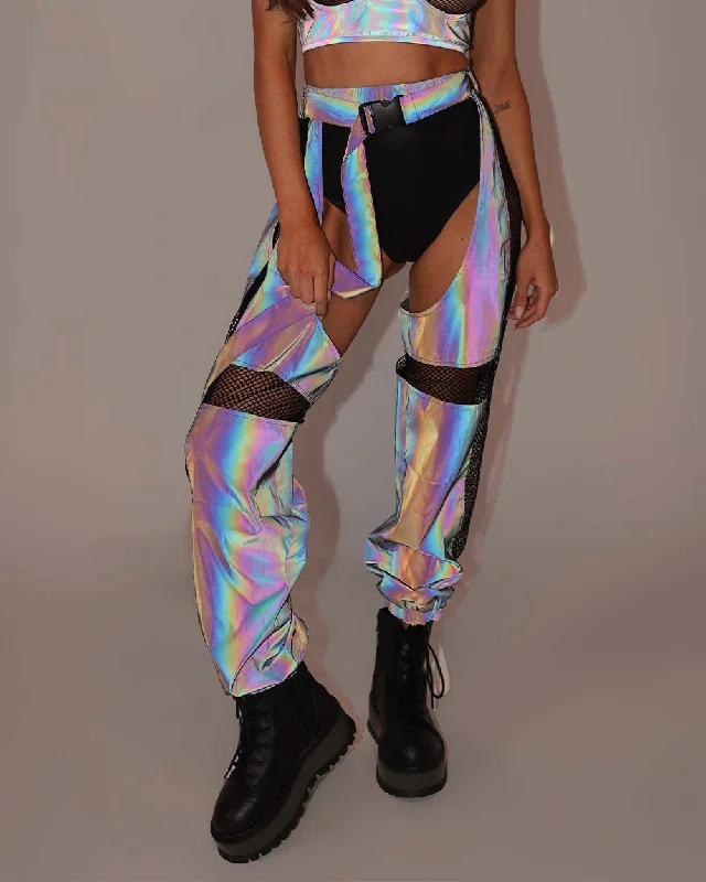 Fashionable Casual Tops False Alarm Fishnet Rainbow Reflective Chaps