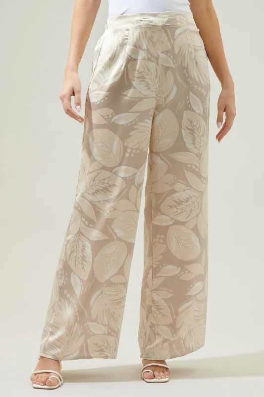 Trendy Women's Fashion Gardenia Floral Wide Leg Pants