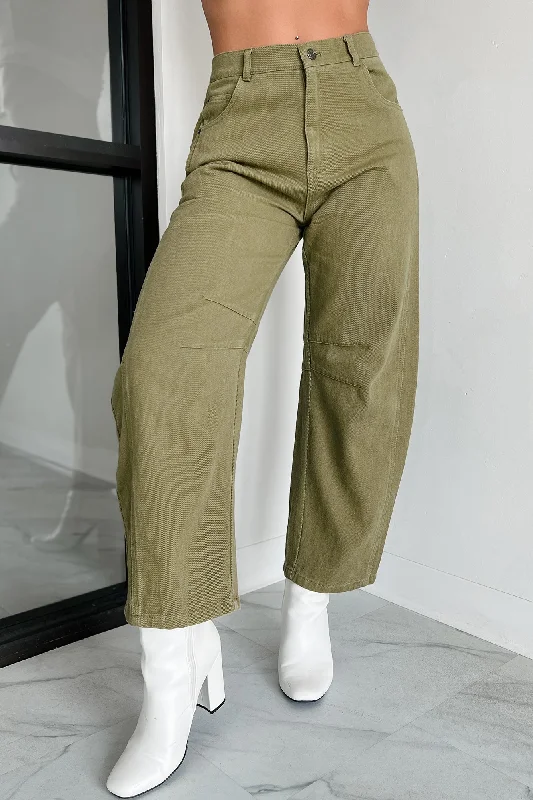 Trendy Street Style Attire Hansen Hight Rise Barrel Jeans (Olive)