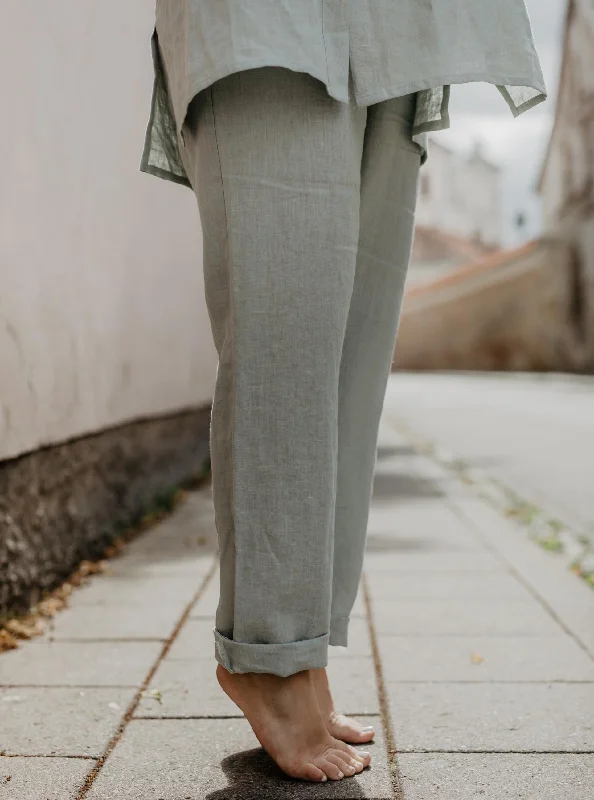 Women's High Street Fashion Linen Pants Malmo - Sage Green