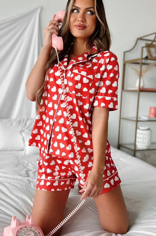 Style Breakthroughs My Forever Love Silky Printed Pajama Set (Red)