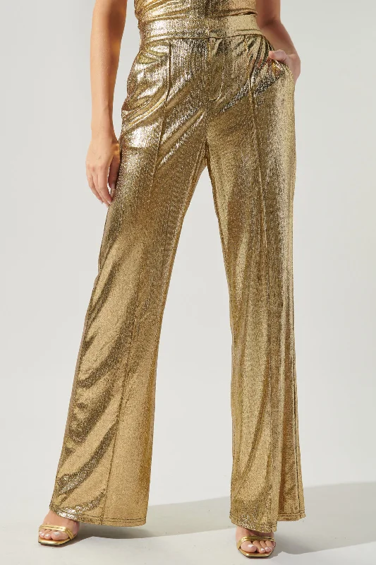 Ride The Style Wave Primadonna Pintuck Wide Leg Liquid Gold Pants