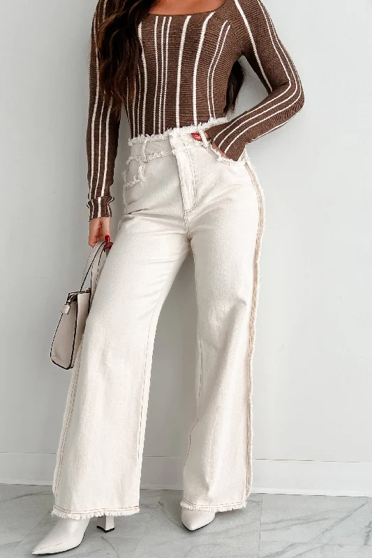 Stylish Loungewear for Women Roswell Frayed Seam Wide Leg Jeans (Off White Denim)