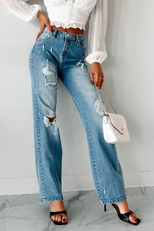 Timeless Classics Tamra High Rise Distressed Skater Jeans (Light Blue)